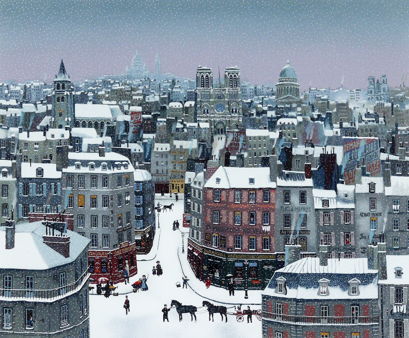 ミッシェル・ドラクロワの絵画作品　タイトルは、雪のパリ